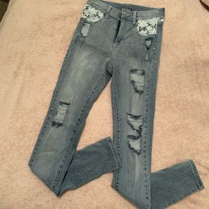 Carmar LF Distressed Floral Lace Denim